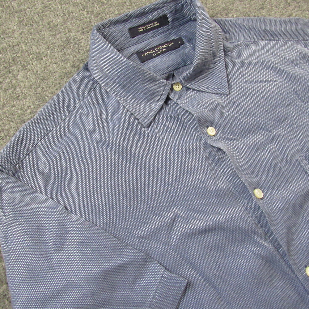 Daniel Cremieux Shirt Mens Large Blue Silk Blend Short Sleeve Classic Resort